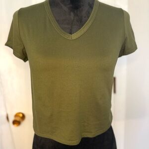 Olivia Rae Olive Short Sleeve V-Neck Top